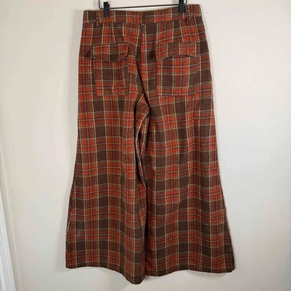 Cider Plaid Wide Leg Pants - Burnt Orange and Brown - Picture 4 of 6